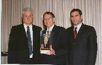 L-R Arlazar Eliashiv, President of the CZF, Eastern Region; Irwin Cotler, O.C., M.P.holding the Jerusalem Prize; Marc Attali, Consul General of Israel in Montreal