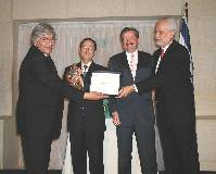 L. to R: Maestro Sebastian, sculptor; Israeli Ambassador in Mexico, Mr. David Daddon; Mr. Speckman, President of Comite Central of the Jewish Community of Mexico; Dr. Hugo Yoffe, President of the Mexican Zionist Federation. 